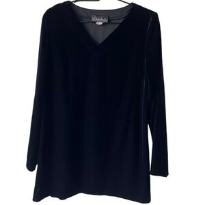 Women's ALEX EVENINGS long sleeve top mini dress V collar black casual size M.